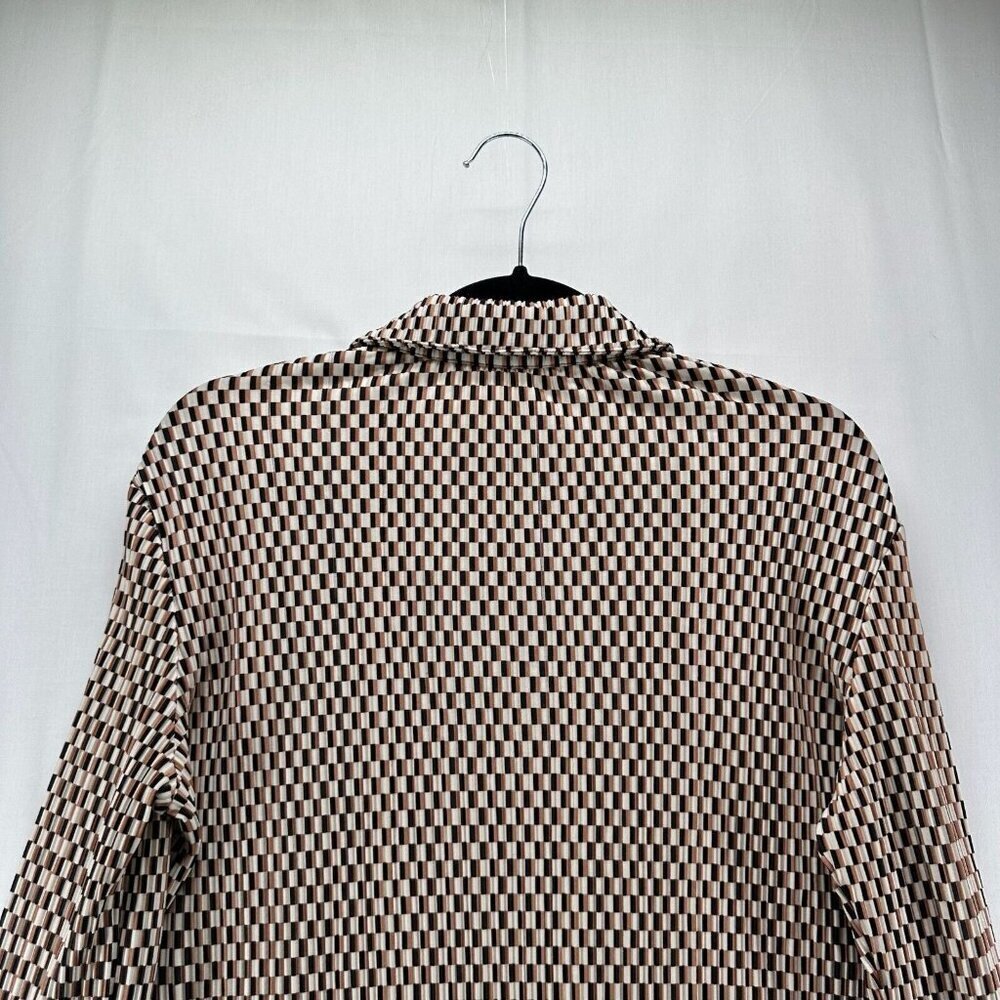 H&M Top Womens Size M Geometric Textured Jersey Button Front Long Sleeve Brown - Picture 5 of 12